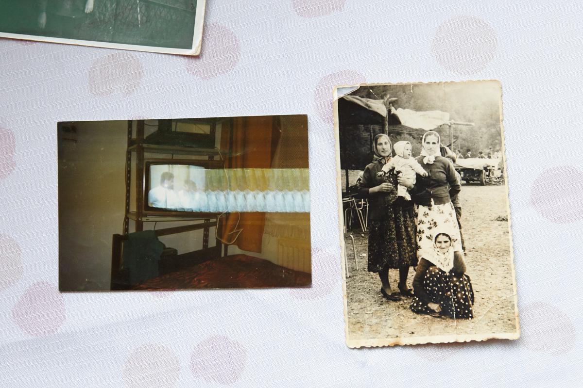 Left: the only picture in which me and my husband Nijazija are together. On a video tape taken by UN Dutchbat in Srebrenica in 1995. The tape is torn. Right: Me as a baby with my family in Srebrenica ###
