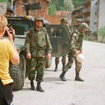 Mirsada A. (2000)  - I would like to say only one thing about the people on this picture: Soldiers like these gave up the protected zone of Srebrenica. They still scare me.
